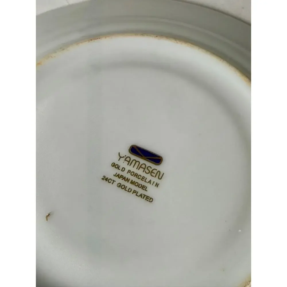 Vintage Yamasen Japan 24K Gold Plated Peach Floral Porcelain Tea Cup & Saucer